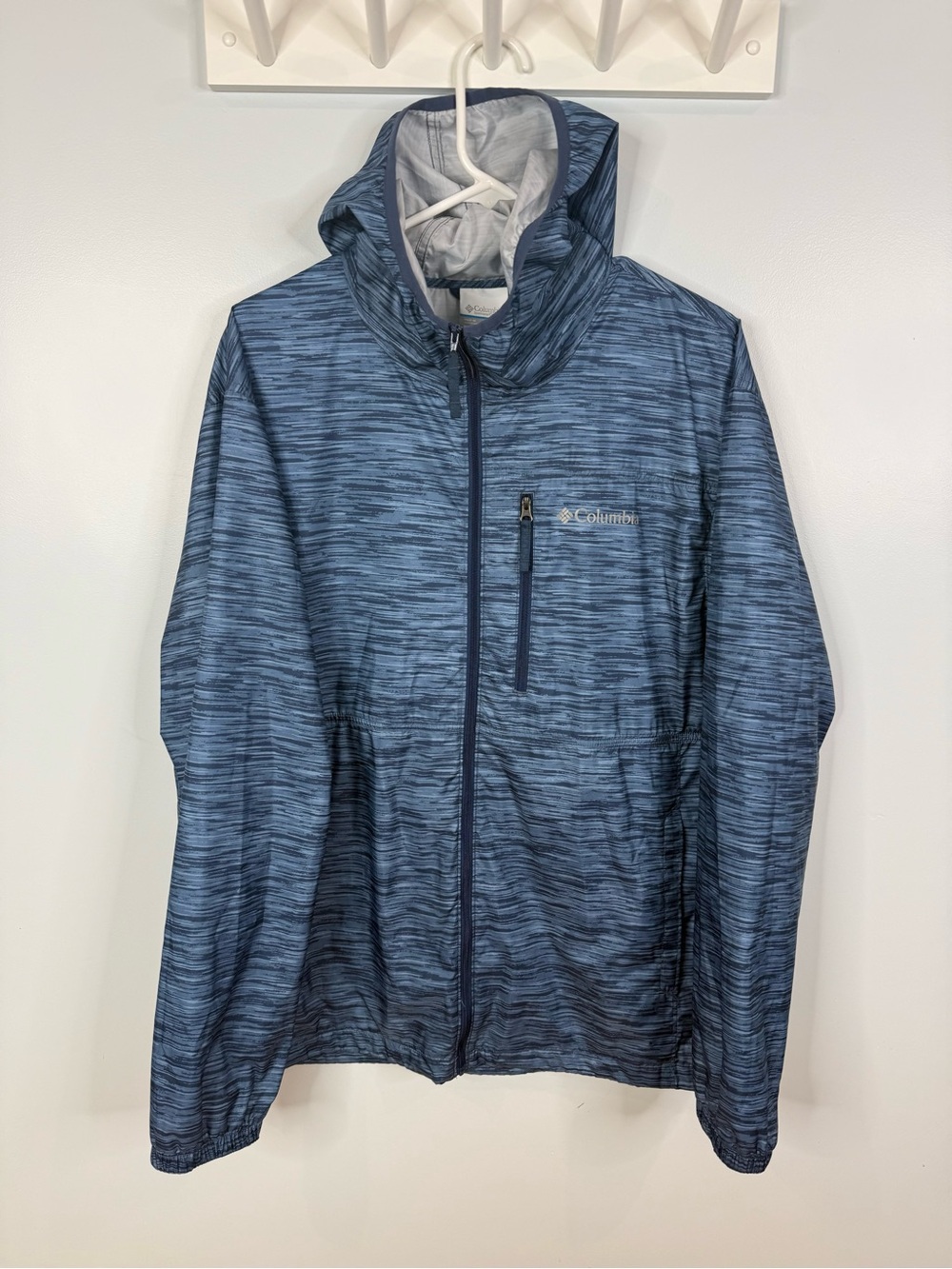 Columbia Men’s Blue & Gray Heather Hooded Windbreaker Jacket Size L